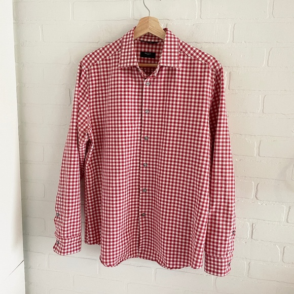 Paul Smith Byard Button down Shirt Red white Gingham Picnic Cotton Designer Sz L - Picture 2 of 14